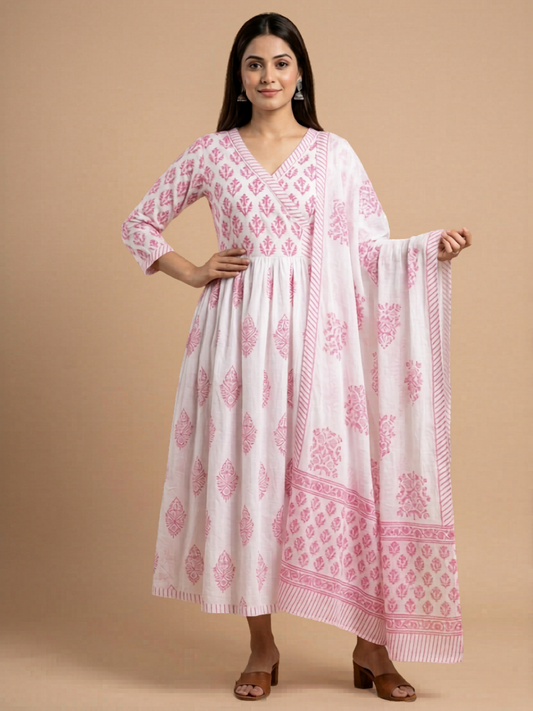 Elegant Pink Anarkali Kurti with Matching Dupatta